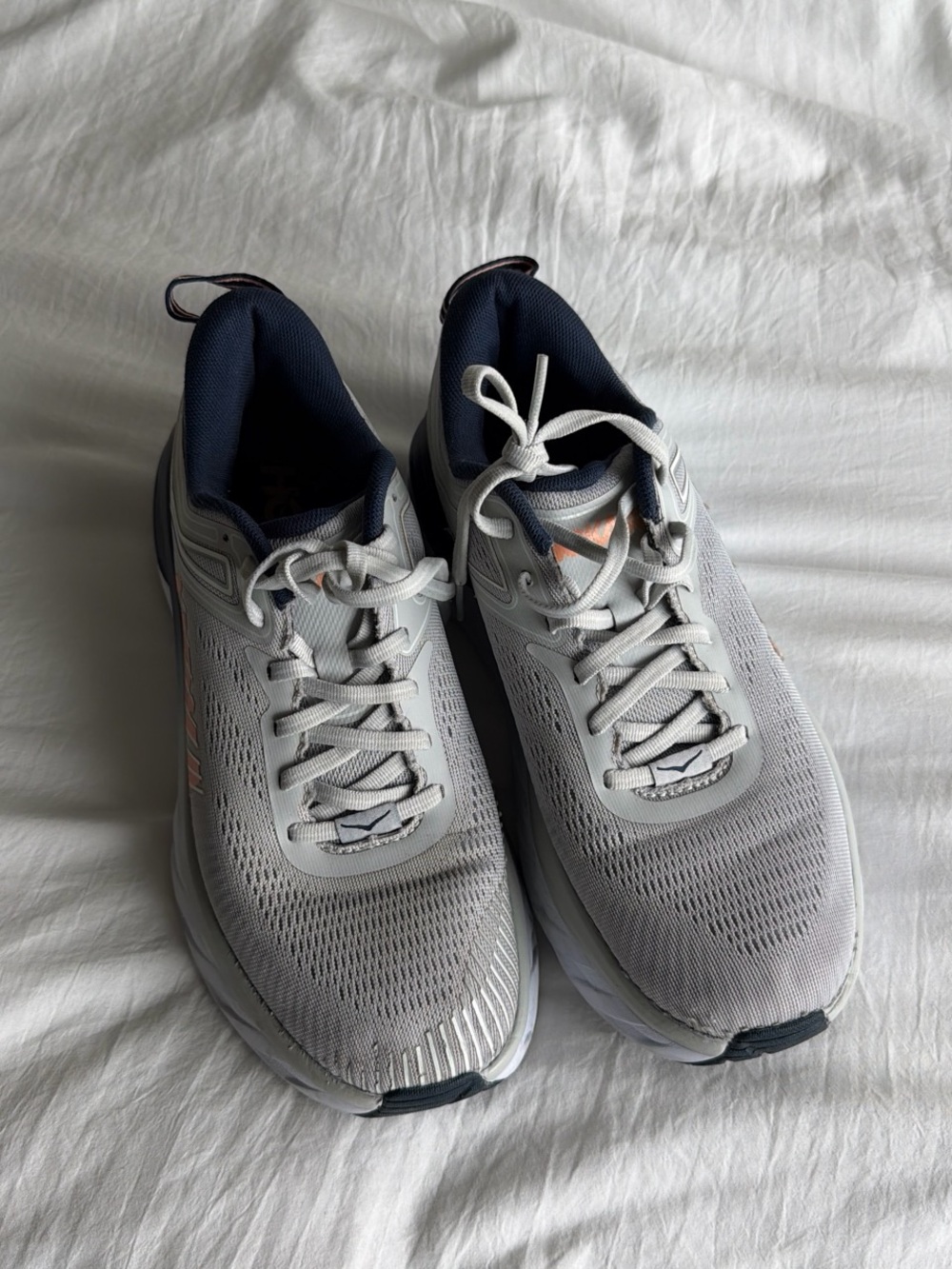 Hoka One One Women's Gray Running Shoes with Navy Interior Accents